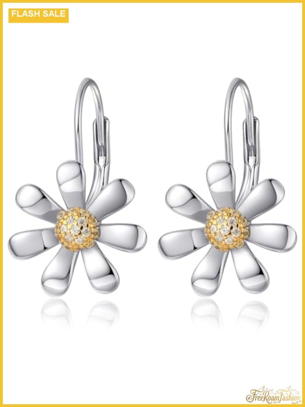 Daisy Earrings 925 Sterling Silver 18K White Gold Plated Leverback